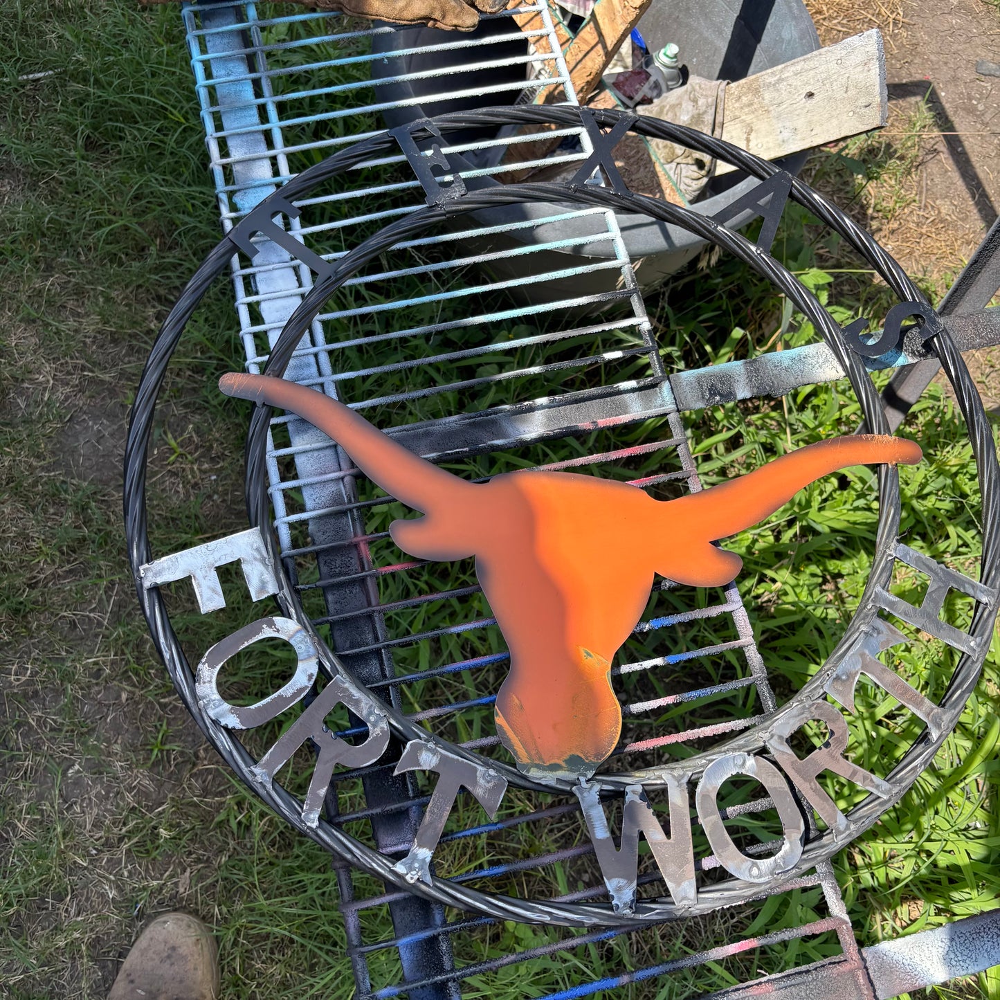 TEXAS FORT WORTH METAL SIGN LONGHORNS ORANGE WESTERN HOME DECOR HANDMADE
