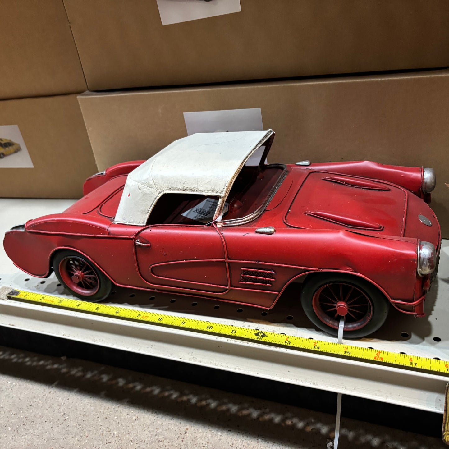 RA0236 RED CLASSIC CAR COVERTIBLE L 18" METAL CAR ART WESTERN HOME DECOR HANDMADE