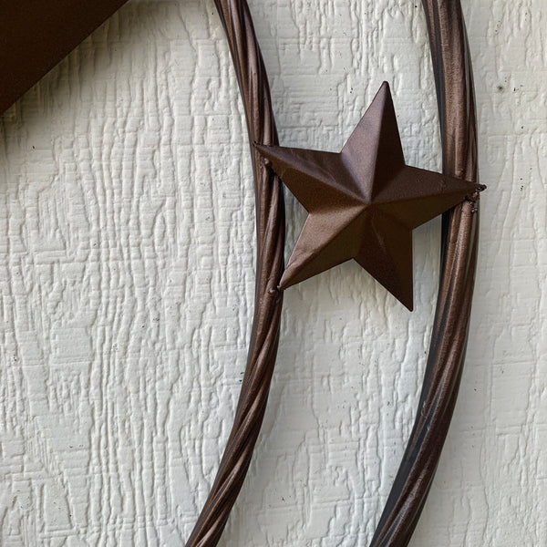TEXAS LONESTAR WITH 3 SMALL STARS BARN STAR METAL RUSTIC BRONZE COPPER TWISTED ROPE RING WESTERN HOME DECOR HANDMADE NEW