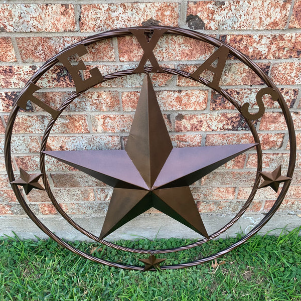 TEXAS LONESTAR WITH 3 SMALL STARS BARN STAR METAL RUSTIC BRONZE COPPER TWISTED ROPE RING WESTERN HOME DECOR HANDMADE NEW