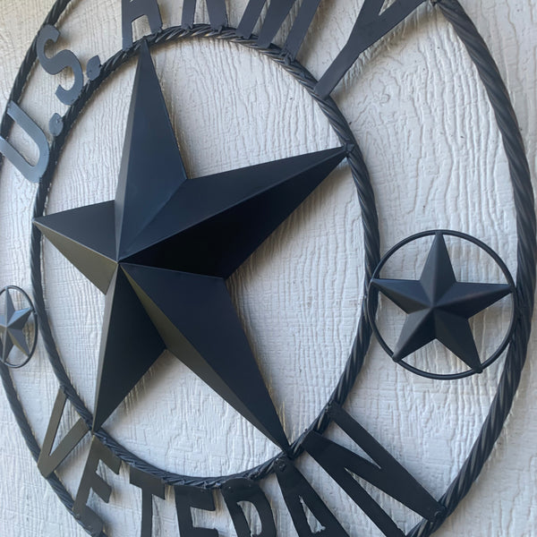 US ARMY VETERAN BARN STAR METAL LONESTAR CUSTOM NAME STAR WESTERN HOME DECOR RUSTIC BLACK  24",32",36",50"