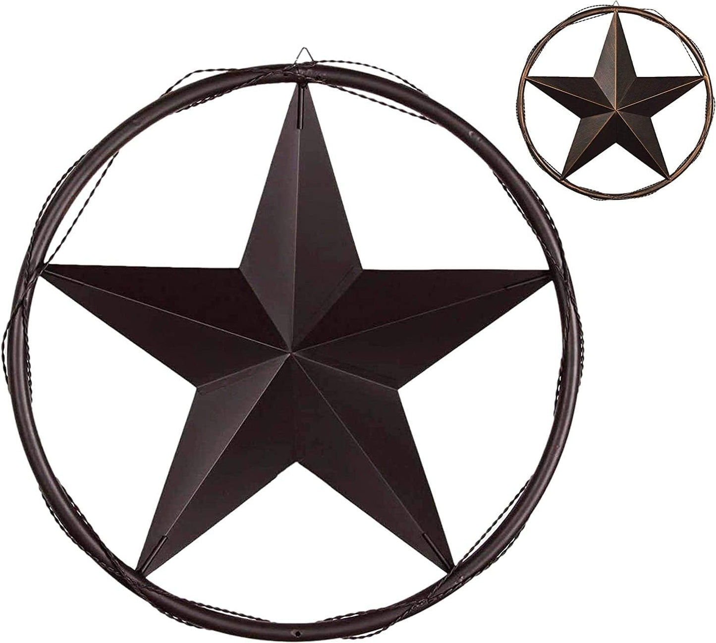 BARBWIRE ON SOLID RING 12",16",24",32" BARN STAR METAL LONE STAR WESTERN HOME DECOR HANDMADE RUSTIC BRONZE #EH10055