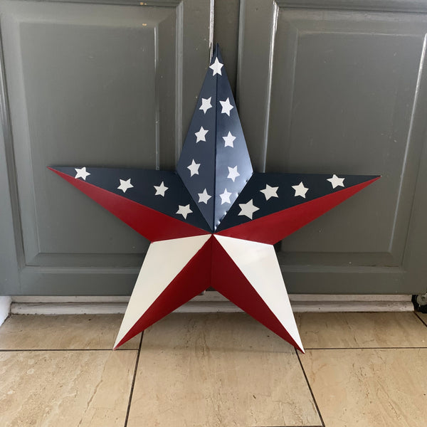 12",16",24",30",36" USA AMERICAN FLAG STAR RED WHITE & BLUE METAL BARN STAR METAL WALL ART HANDMADE
