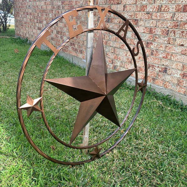 TEXAS LONESTAR WITH 3 SMALL STARS BARN STAR METAL RUSTIC BRONZE COPPER TWISTED ROPE RING WESTERN HOME DECOR HANDMADE NEW