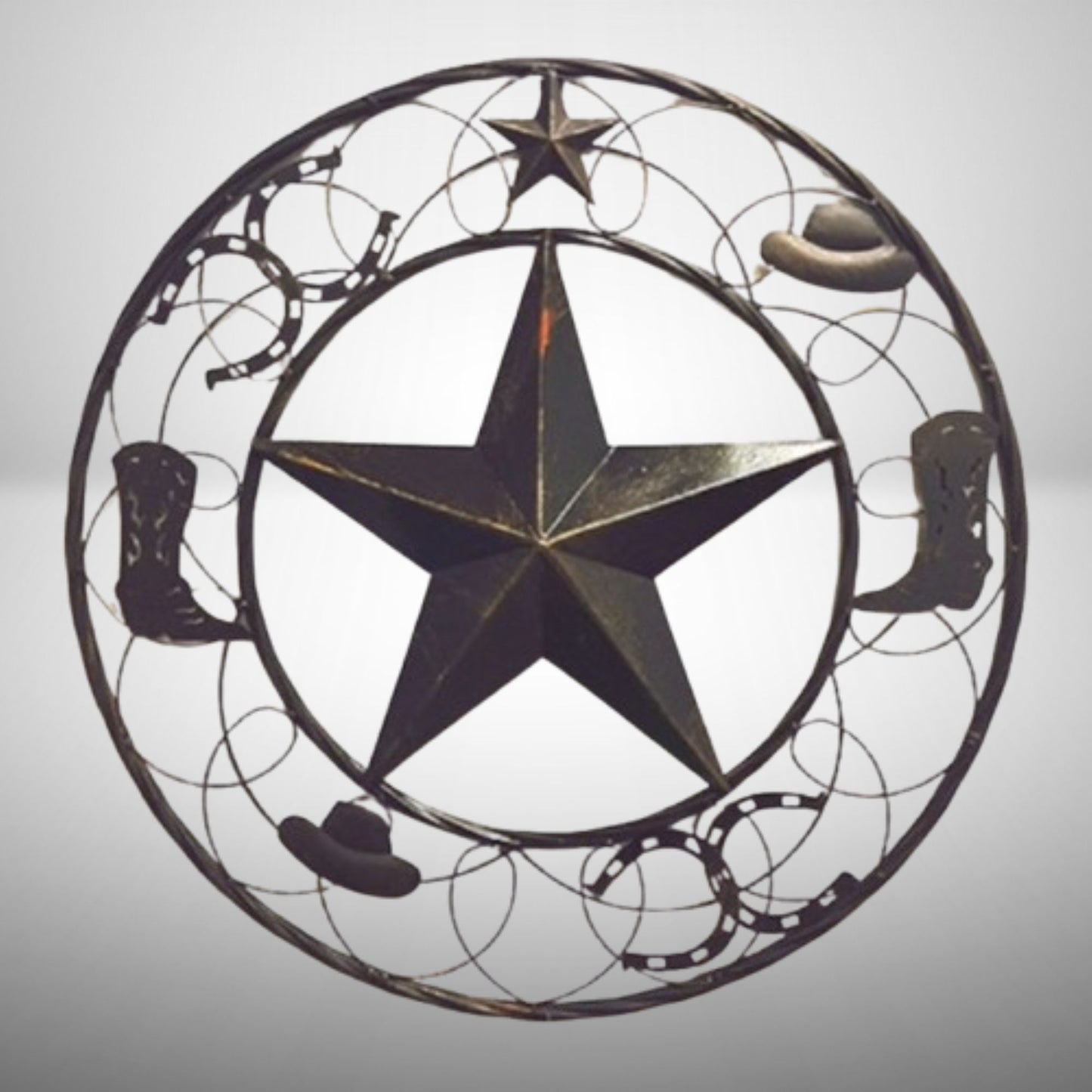 STAR BOOT HAT HORSESHOE COWBOYS BARN METAL STAR WESTERN HOME DECOR HANDMADE NEW #EH13219