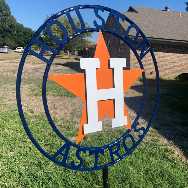 12",18",24",32", 36" HOUSTON ASTROS ON STAKE CUSTOM METAL VINTAGE CRAFT GARDEN SIGN HANDMADE