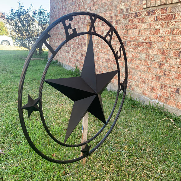 TEXAS LONESTAR WITH 3 SMALL STARS BARN STAR METAL RUSTIC BLACK TWISTED ROPE RING WESTERN HOME DECOR HANDMADE NEW