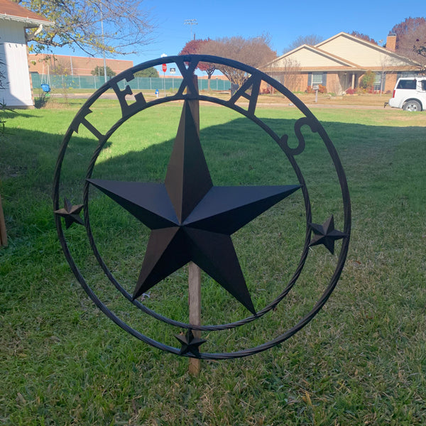 TEXAS LONESTAR WITH 3 SMALL STARS BARN STAR METAL RUSTIC BLACK TWISTED ROPE RING WESTERN HOME DECOR HANDMADE NEW