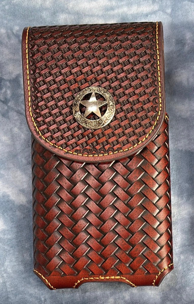 7" LONE STAR LEATHER HOLSTER TAN BROWN STAR POUCH EXTRA LARGE BELT LOOP CELL PHONE CASE UNIVERSAL OVERSIZE #EH12702