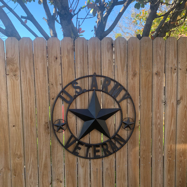 US ARMY VETERAN BARN STAR METAL LONESTAR CUSTOM NAME STAR WESTERN HOME DECOR RUSTIC BLACK  24",32",36",50"