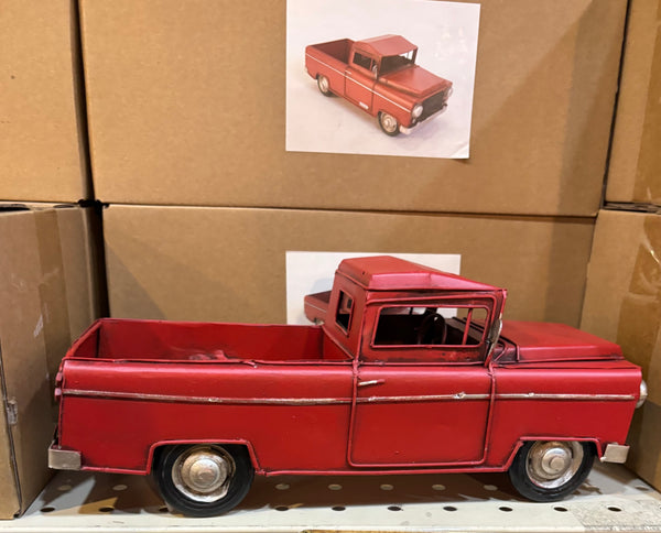 RED TRUCK 10" PICKUP TRUCK METAL ART FIGURINE VINTAGE WESTERN HOME DECOR HANDMADE  #EH12858