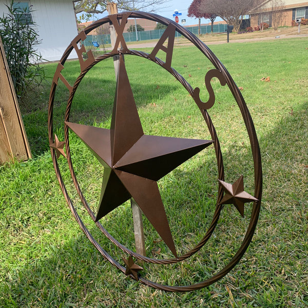 TEXAS LONESTAR WITH 3 SMALL STARS BARN STAR METAL RUSTIC BRONZE COPPER TWISTED ROPE RING WESTERN HOME DECOR HANDMADE NEW