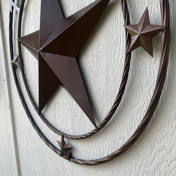 TEXAS LONESTAR WITH 3 SMALL STARS BARN STAR METAL RUSTIC BRONZE COPPER TWISTED ROPE RING WESTERN HOME DECOR HANDMADE NEW