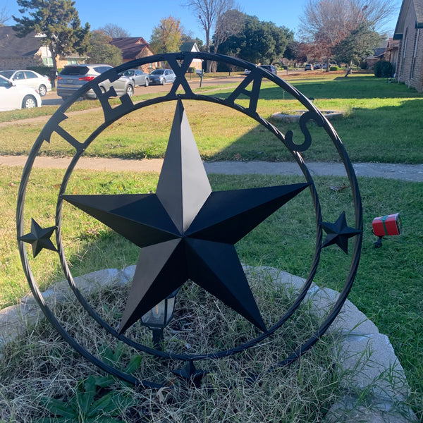 TEXAS LONESTAR WITH 3 SMALL STARS BARN STAR METAL RUSTIC BLACK TWISTED ROPE RING WESTERN HOME DECOR HANDMADE NEW