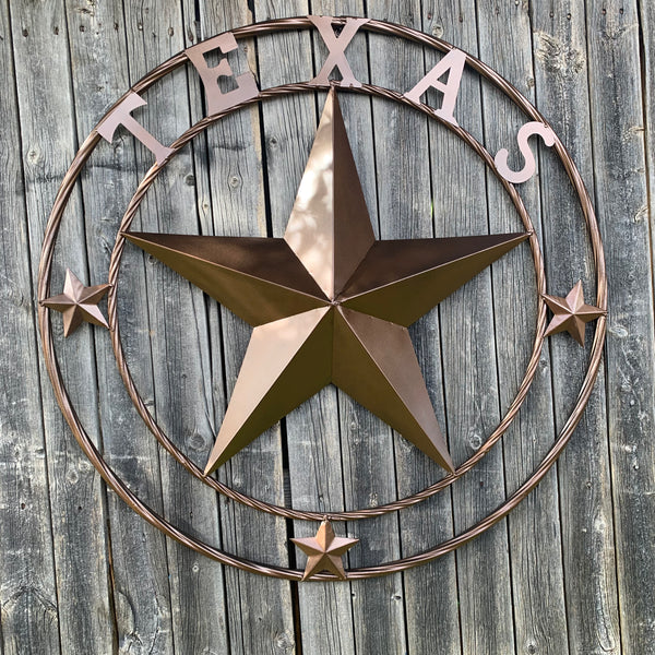 TEXAS LONESTAR WITH 3 SMALL STARS BARN STAR METAL RUSTIC BRONZE COPPER TWISTED ROPE RING WESTERN HOME DECOR HANDMADE NEW