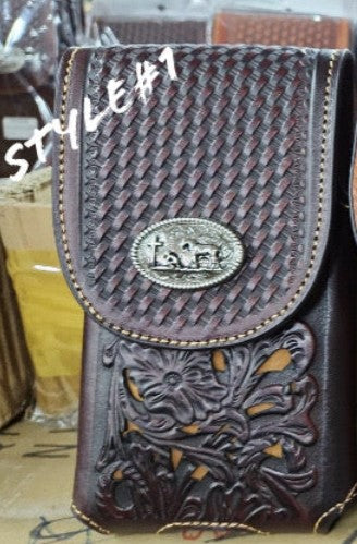 7" COWBOY PRAYING CHURCH BROWN LEATHER POUCH EXTRA LARGE  BELT LOOP HOLSTER CELL PHONE CASE UNIVERSAL OVERSIZE #EH12217