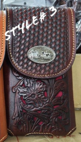 7" COWBOY PRAYING CHURCH BROWN LEATHER POUCH EXTRA LARGE  BELT LOOP HOLSTER CELL PHONE CASE UNIVERSAL OVERSIZE #EH12217