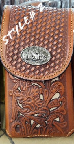 7" COWBOY PRAYING CHURCH BROWN LEATHER POUCH EXTRA LARGE  BELT LOOP HOLSTER CELL PHONE CASE UNIVERSAL OVERSIZE #EH12217