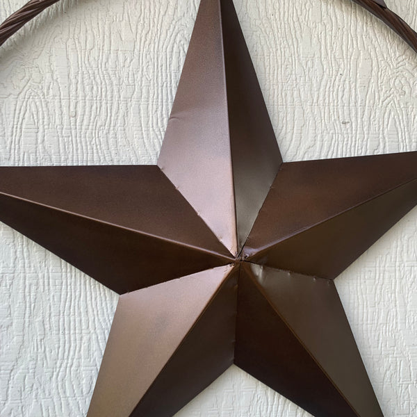 TEXAS LONESTAR WITH 3 SMALL STARS BARN STAR METAL RUSTIC BRONZE COPPER TWISTED ROPE RING WESTERN HOME DECOR HANDMADE NEW