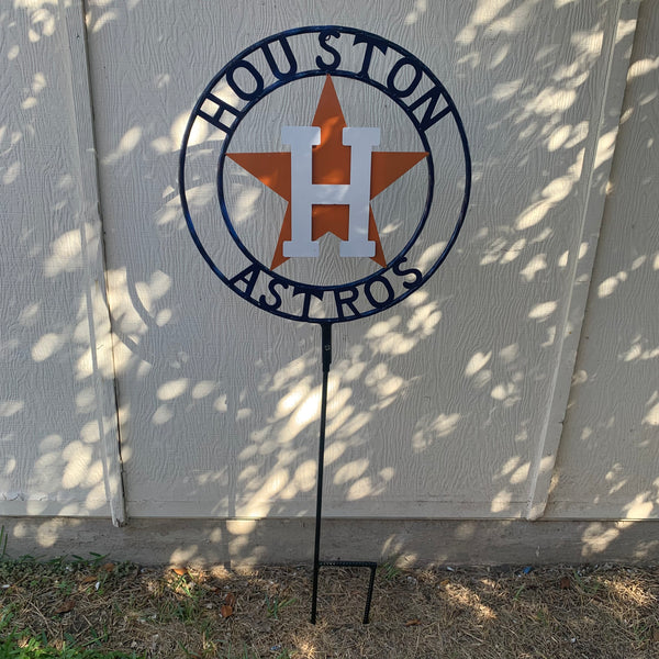 12",18",24",32", 36" HOUSTON ASTROS ON STAKE CUSTOM METAL VINTAGE CRAFT GARDEN SIGN HANDMADE