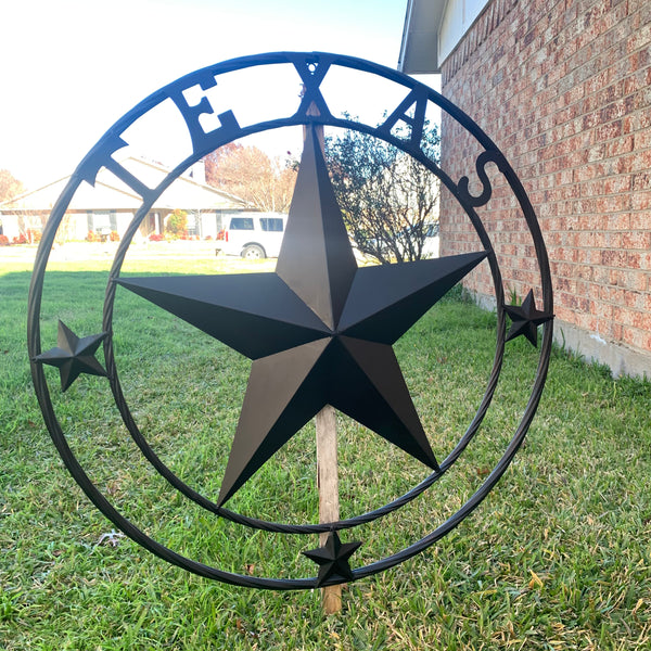 TEXAS LONESTAR WITH 3 SMALL STARS BARN STAR METAL RUSTIC BLACK TWISTED ROPE RING WESTERN HOME DECOR HANDMADE NEW