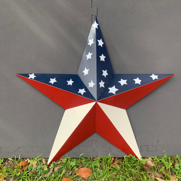 12",16",24",30",36" USA AMERICAN FLAG STAR RED WHITE & BLUE METAL BARN STAR METAL WALL ART HANDMADE