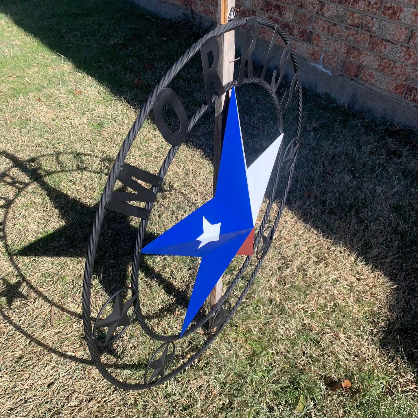MORRISS TEXAS FLAG STYLE CUSTOM NAME STAR TWISTED ROPE BLACK RING WESTERN HOME DECOR HANDMADE