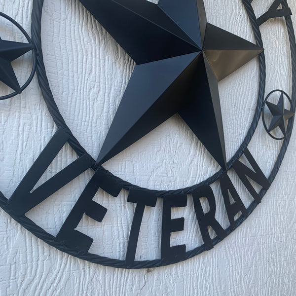 US ARMY VETERAN BARN STAR METAL LONESTAR CUSTOM NAME STAR WESTERN HOME DECOR RUSTIC BLACK  24",32",36",50"