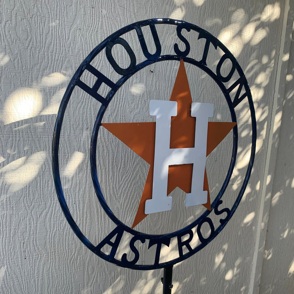 12",18",24",32", 36" HOUSTON ASTROS ON STAKE CUSTOM METAL VINTAGE CRAFT GARDEN SIGN HANDMADE