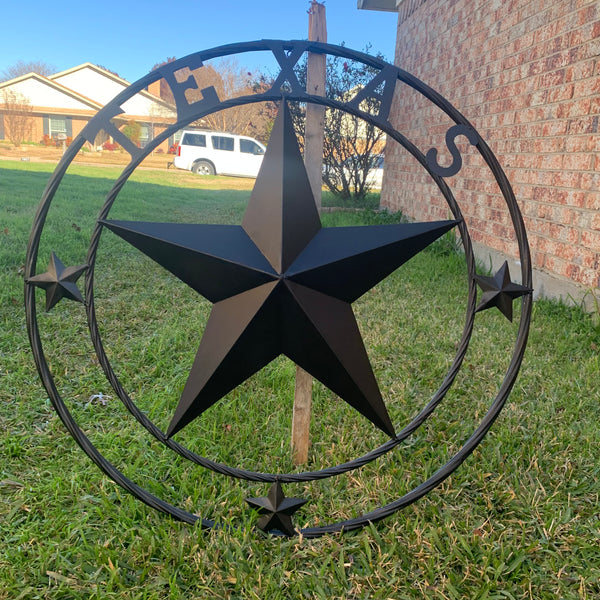 TEXAS LONESTAR WITH 3 SMALL STARS BARN STAR METAL RUSTIC BLACK TWISTED ROPE RING WESTERN HOME DECOR HANDMADE NEW