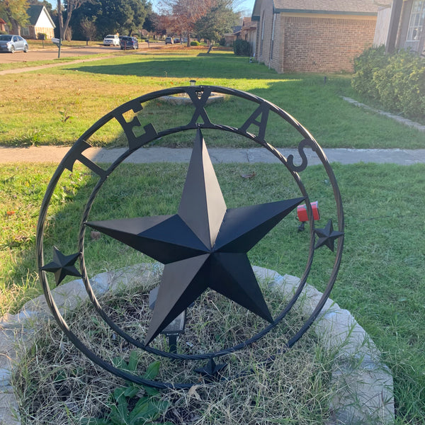TEXAS LONESTAR WITH 3 SMALL STARS BARN STAR METAL RUSTIC BLACK TWISTED ROPE RING WESTERN HOME DECOR HANDMADE NEW