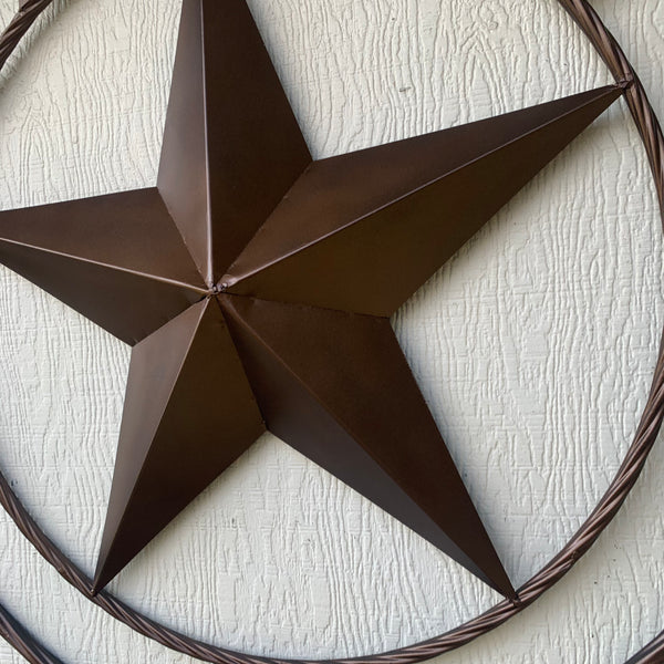 TEXAS LONESTAR WITH 3 SMALL STARS BARN STAR METAL RUSTIC BRONZE COPPER TWISTED ROPE RING WESTERN HOME DECOR HANDMADE NEW