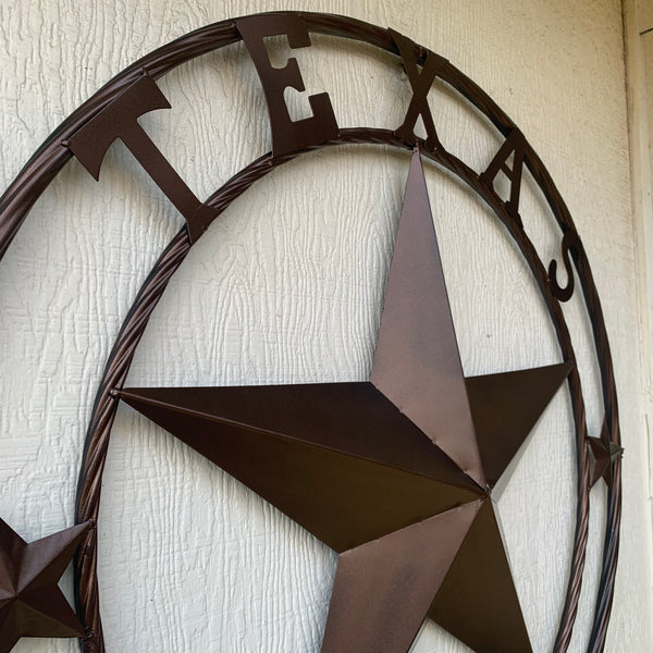 TEXAS LONESTAR WITH 3 SMALL STARS BARN STAR METAL RUSTIC BRONZE COPPER TWISTED ROPE RING WESTERN HOME DECOR HANDMADE NEW