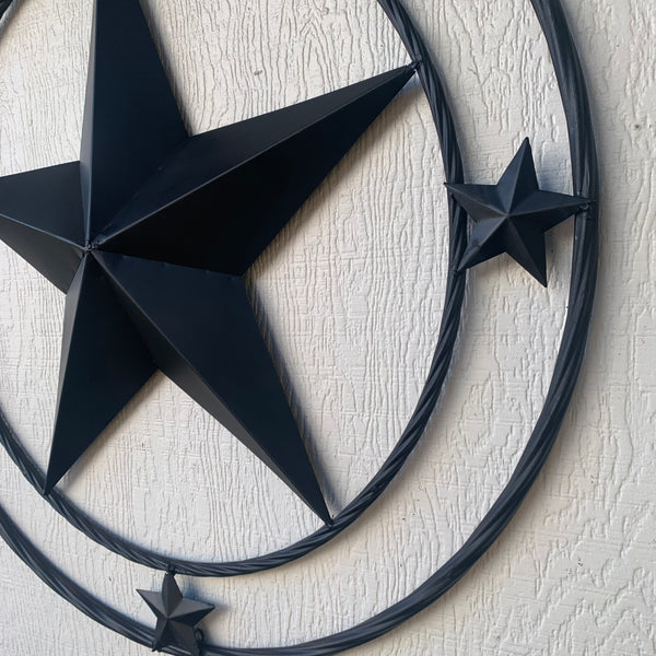 TEXAS LONESTAR WITH 3 SMALL STARS BARN STAR METAL RUSTIC BLACK TWISTED ROPE RING WESTERN HOME DECOR HANDMADE NEW