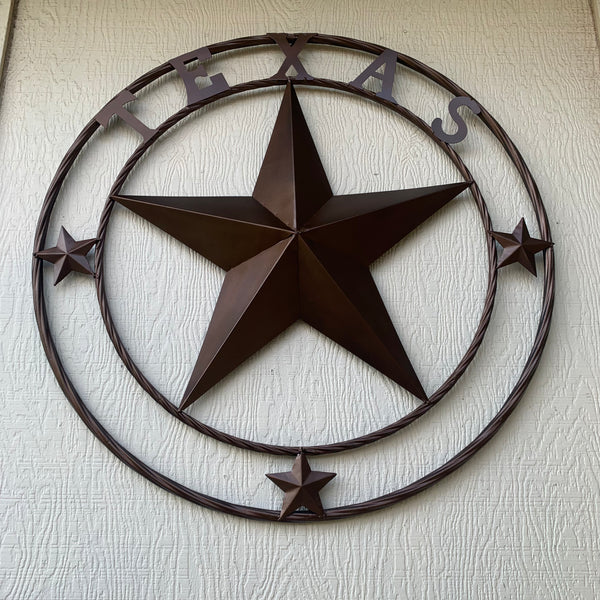 TEXAS LONESTAR WITH 3 SMALL STARS BARN STAR METAL RUSTIC BRONZE COPPER TWISTED ROPE RING WESTERN HOME DECOR HANDMADE NEW