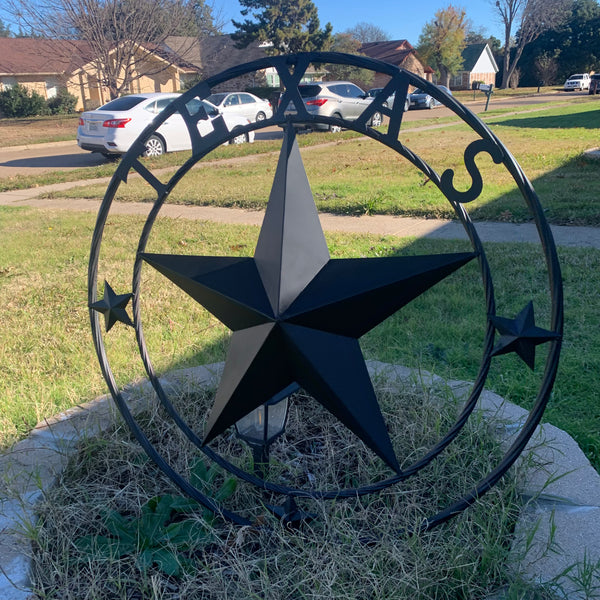 TEXAS LONESTAR WITH 3 SMALL STARS BARN STAR METAL RUSTIC BLACK TWISTED ROPE RING WESTERN HOME DECOR HANDMADE NEW