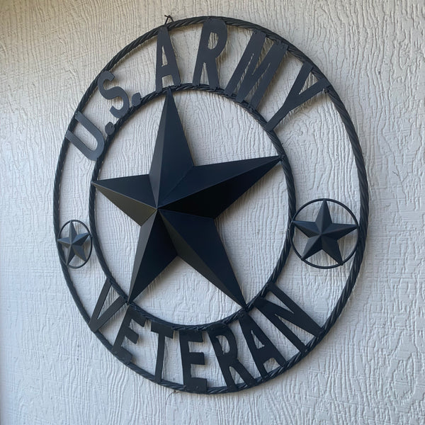 US ARMY VETERAN BARN STAR METAL LONESTAR CUSTOM NAME STAR WESTERN HOME DECOR RUSTIC BLACK  24",32",36",50"