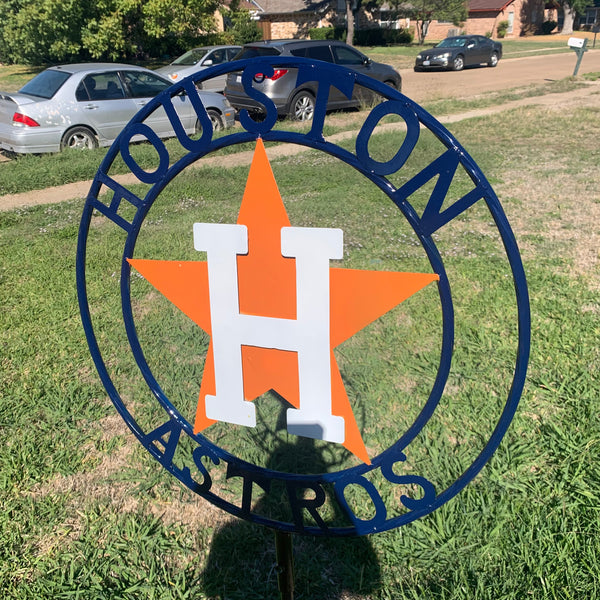 12",18",24",32", 36" HOUSTON ASTROS ON STAKE CUSTOM METAL VINTAGE CRAFT GARDEN SIGN HANDMADE