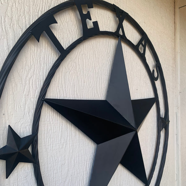 TEXAS LONESTAR WITH 3 SMALL STARS BARN STAR METAL RUSTIC BLACK TWISTED ROPE RING WESTERN HOME DECOR HANDMADE NEW