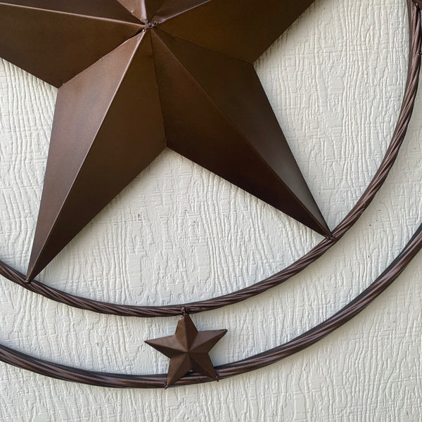 TEXAS LONESTAR WITH 3 SMALL STARS BARN STAR METAL RUSTIC BRONZE COPPER TWISTED ROPE RING WESTERN HOME DECOR HANDMADE NEW