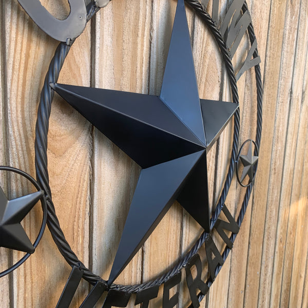 US ARMY VETERAN BARN STAR METAL LONESTAR CUSTOM NAME STAR WESTERN HOME DECOR RUSTIC BLACK  24",32",36",50"