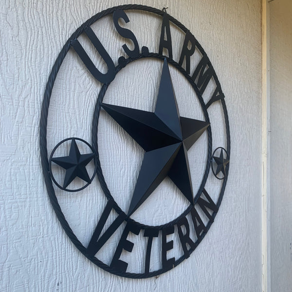 US ARMY VETERAN BARN STAR METAL LONESTAR CUSTOM NAME STAR WESTERN HOME DECOR RUSTIC BLACK  24",32",36",50"