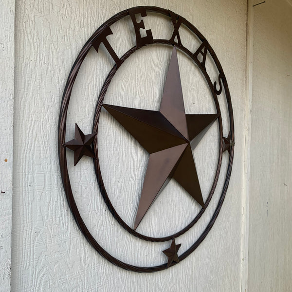 TEXAS LONESTAR WITH 3 SMALL STARS BARN STAR METAL RUSTIC BRONZE COPPER TWISTED ROPE RING WESTERN HOME DECOR HANDMADE NEW