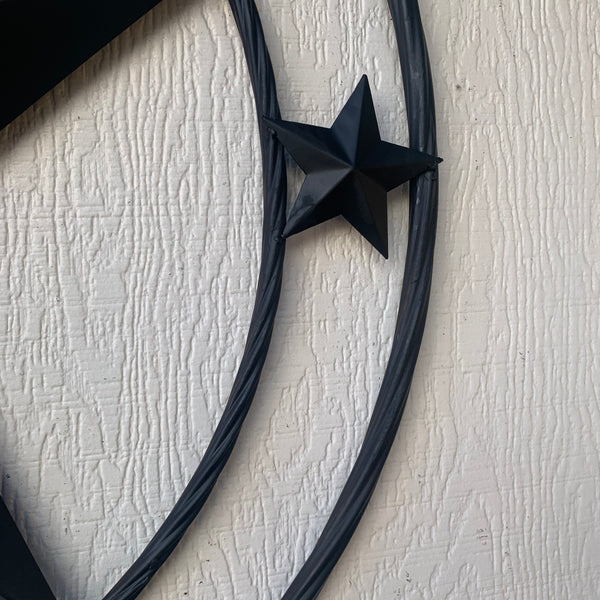 TEXAS LONESTAR WITH 3 SMALL STARS BARN STAR METAL RUSTIC BLACK TWISTED ROPE RING WESTERN HOME DECOR HANDMADE NEW