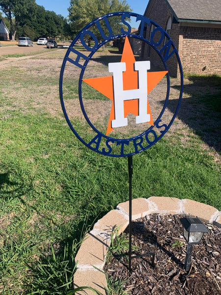 12",18",24",32", 36" HOUSTON ASTROS ON STAKE CUSTOM METAL VINTAGE CRAFT GARDEN SIGN HANDMADE