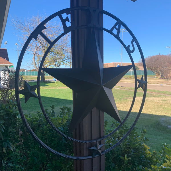 TEXAS LONESTAR WITH 3 SMALL STARS BARN STAR METAL RUSTIC BLACK TWISTED ROPE RING WESTERN HOME DECOR HANDMADE NEW