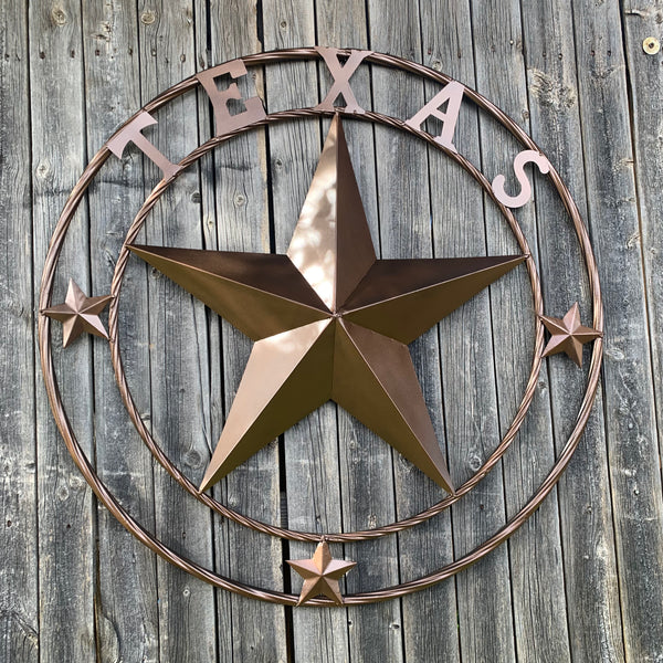 TEXAS LONESTAR WITH 3 SMALL STARS BARN STAR METAL RUSTIC BRONZE COPPER TWISTED ROPE RING WESTERN HOME DECOR HANDMADE NEW