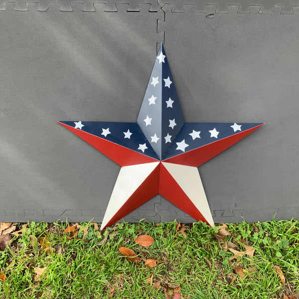 12",16",24",30",36" USA AMERICAN FLAG STAR RED WHITE & BLUE METAL BARN STAR METAL WALL ART HANDMADE