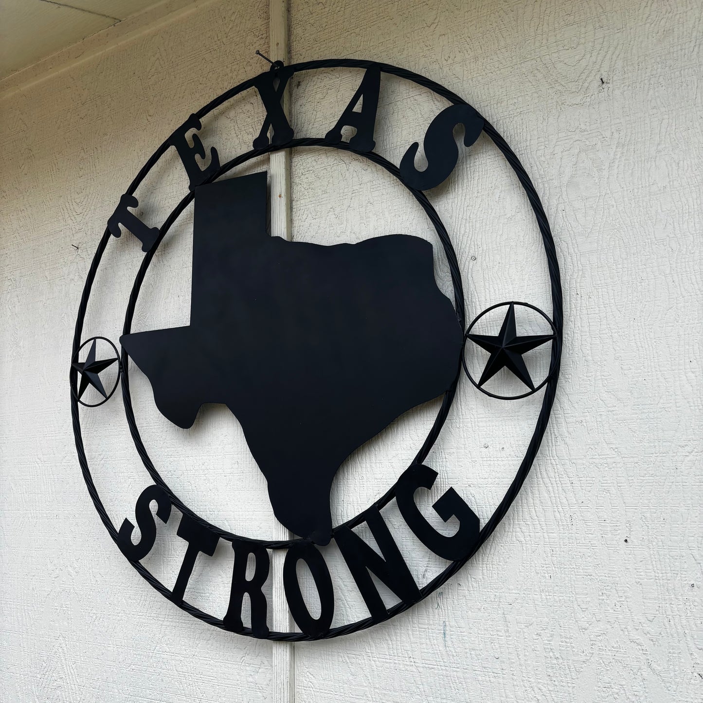 TEXAS STRONG BLACK METAL SIGN WESTERN HOME DECOR HANDMADE