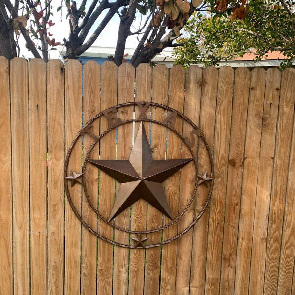 TEXAS LONESTAR WITH 3 SMALL STARS BARN STAR METAL RUSTIC BRONZE COPPER TWISTED ROPE RING WESTERN HOME DECOR HANDMADE NEW